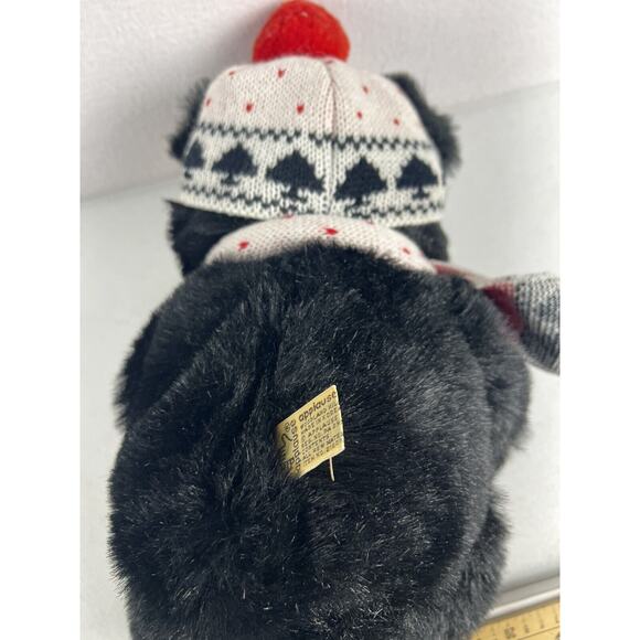 Applause Black Bear Stuffed Animal Zachary 14” Knit Hat Scarf Plush Toy Holiday - Picture 4 of 5